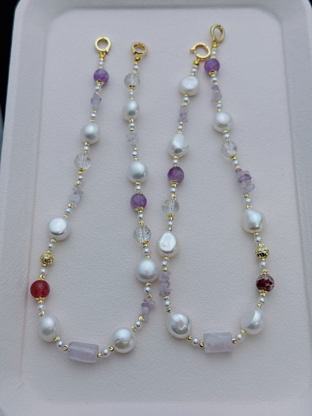 26X544 Handmade Freshwater Baroque Pearl Amethyst Agate 14” Long Extender